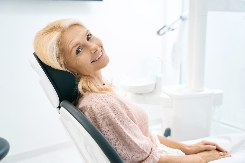 middle-aged woman at the dentist